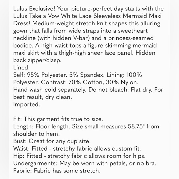 NWOT Lulus Take a Vow White Lace Sleeveless Mermaid Maxi Dress - Picture 6 of 6